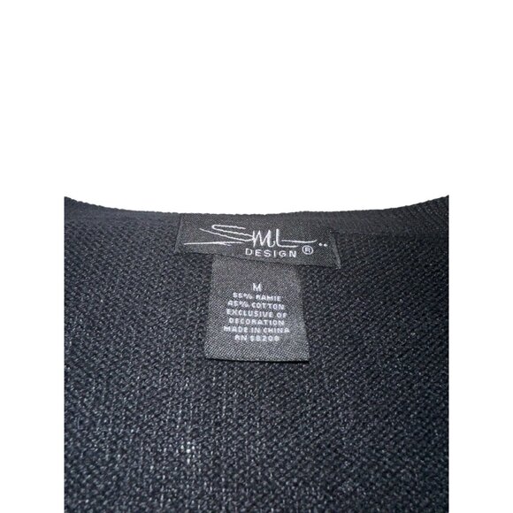 SML Design Womens Beaded Cardigan Sweater Sz M Ramie Cotton Blend Holiday - Picture 3 of 6